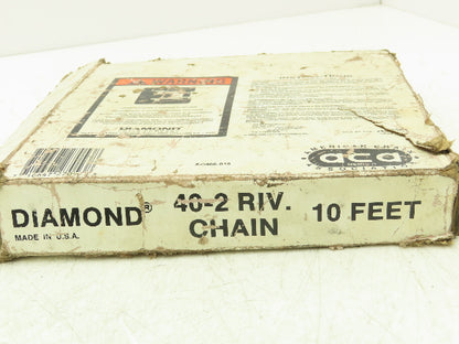 Diamond #40 Double Roller Chain Riveted 0.500 Pitch 10' Box & Master Link