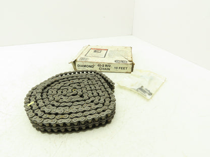 Diamond #40 Double Roller Chain Riveted 0.500 Pitch 10' Box & Master Link