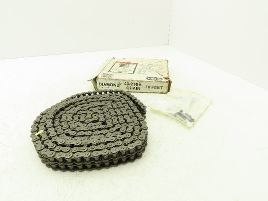 Diamond #40 Double Roller Chain Riveted 0.500 Pitch 10' Box & Master Link