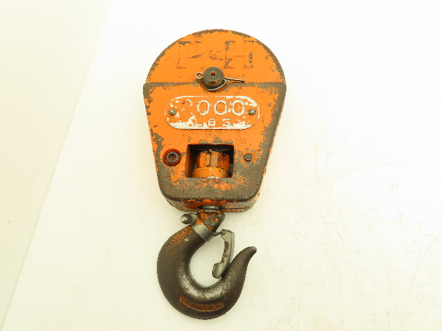 P&H Cleveland Tramrail 1 Ton Single Sheave Crane Hoist Swivel Hook Block 2000 Lb