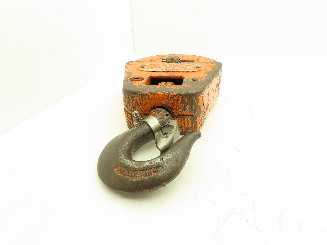 P&H Cleveland Tramrail 1 Ton Single Sheave Crane Hoist Swivel Hook Block 2000 Lb