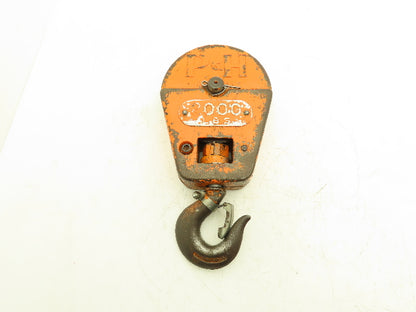 P&H Cleveland Tramrail 1 Ton Single Sheave Crane Hoist Swivel Hook Block 2000 Lb