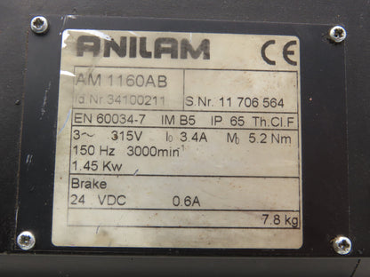 Anilam AM 1160AB AC High Inertia Servo Motor Fryer 1.45kW 1.9Hp 3000rpm 315v 3ph