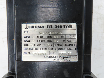 Okuma BL-MC400E-15S AC Servo Motor 6kW 1500 RPM 145V 3PH