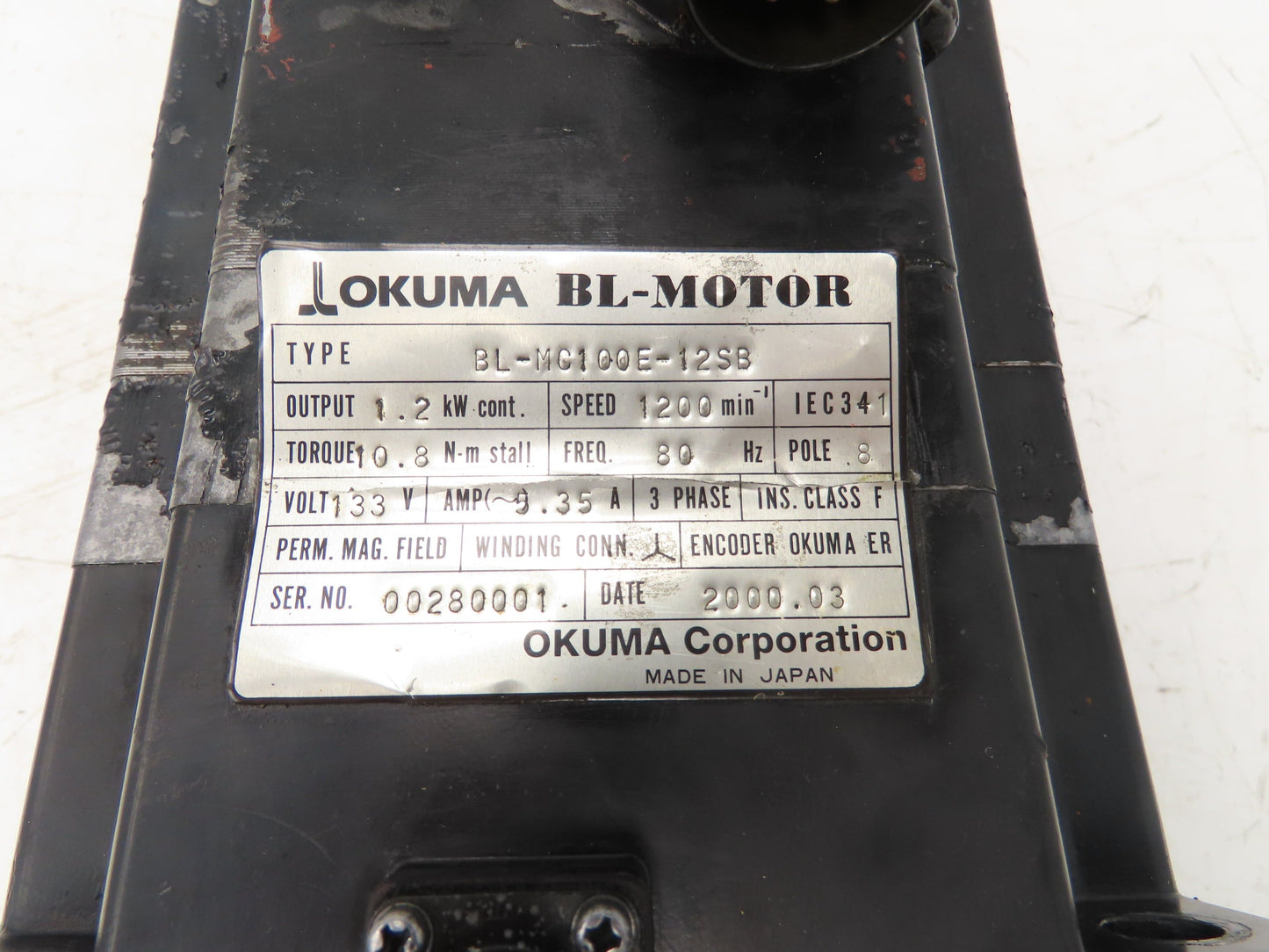 Okuma BL-MC100E-12SB AC Servo Motor 1.2kW 1200 RPM 133V 3PH