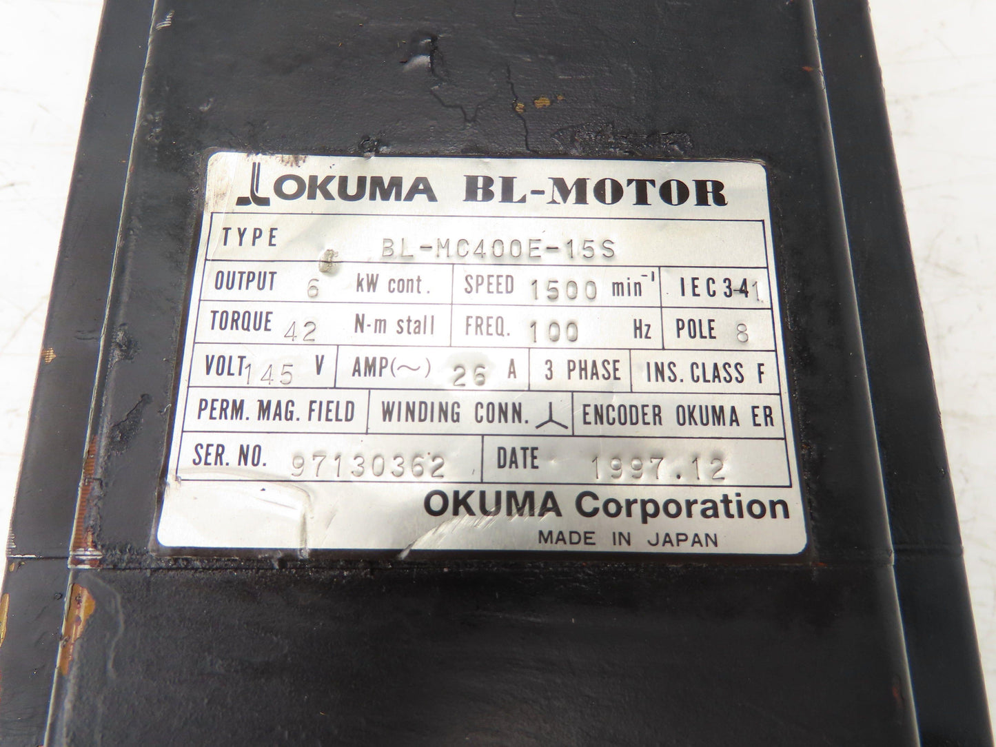 Okuma BL-MC400E-15S AC Servo Motor 6kW 1500 RPM 145V 3PH