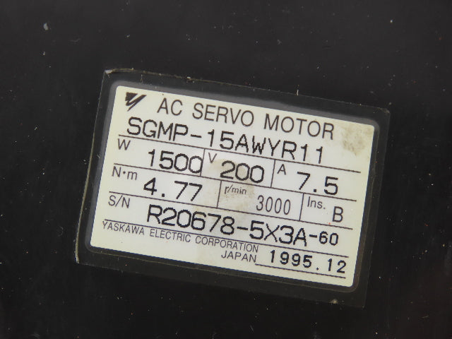 Yaskawa SGMP-15AWYR11 AC Servo Motor 1.5kW 1500w 200v 7.5 A