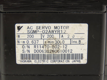 Yaskawa SGMP-02AWYR12 AC Servo Motor 0.2kW 200v 2.0A