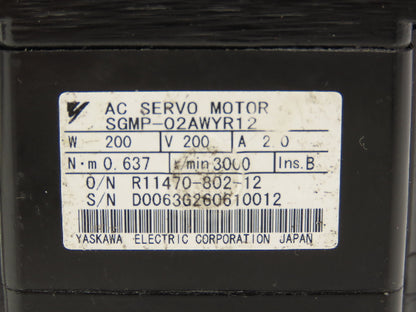 Yaskawa SGMP-02AWYR12 AC Servo Motor 0.2kW 200v 2.0A