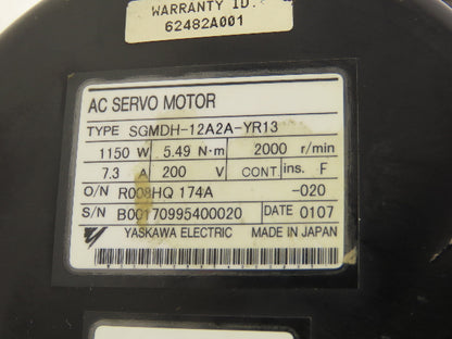 Yaskawa Electric SGMDH-12A2A-YR13 AC Servo Motor 1.15kW 2000rpm 200v