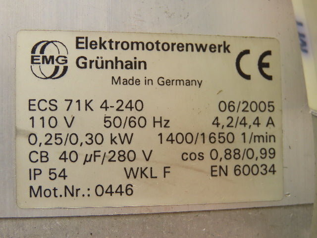 Elektromoterenwerk ECS 71K 4-240 AC Motor .3kW 1650rpm 110v 1ph 71Frame IP54