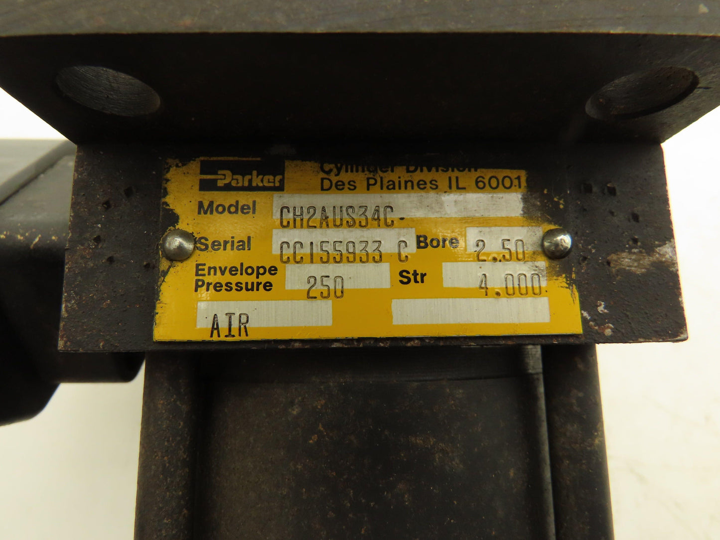 Parker CH2AUS34C Air Cylinder 2.5" Bore 4" Stroke 3/4"-16 End 250psi