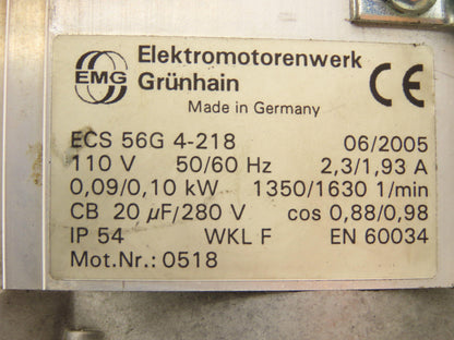 Elektromoterenwerk ECS 56G 4-218 AC Motor 0.1kW 1630rpm 110v 1ph 56 Frame IP54