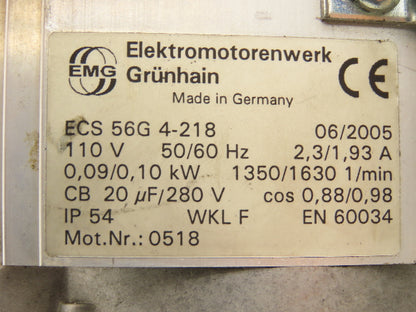 Elektromoterenwerk ECS 56G 4-218 AC Motor 0.1kW 1630rpm 110v 1ph 56 Frame IP54