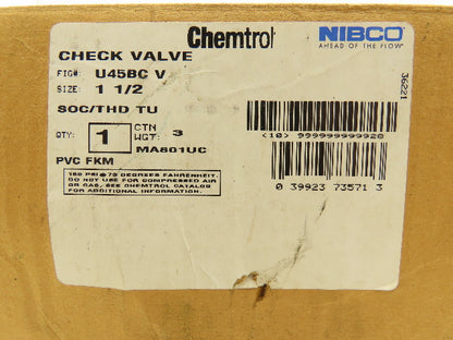 NIBCO U45BC V Check Valve 1 1/4" Chemtrol Body 1 1/2" End Fittings Glue And NPT