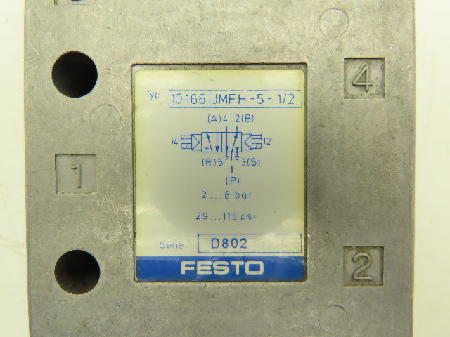 Festo JMFH-5-1/2 10166 Pneumatic Control Valve 5 Way 120 PSI 3/4"NPT