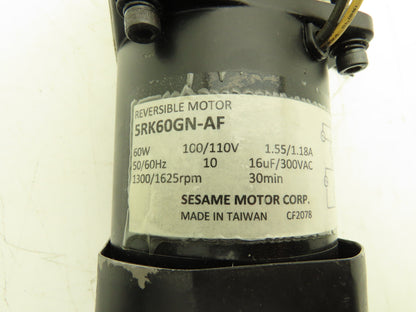 Sesame 5RK60GN-AF Reversible Gear Motor 25:1 Gearhead 64 RPM 110V 1PH 5GN25K