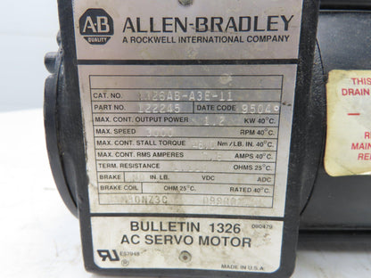 Allen Bradley 1326AB-A3E-11 AC Servo Motor 1.2Kw 3000rpm 480/360v 3ph