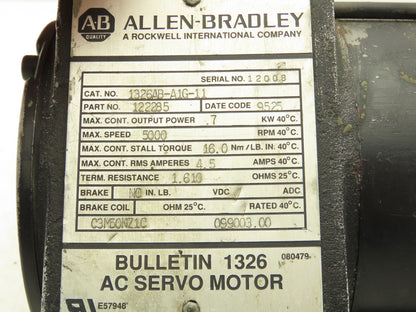 Allen Bradley 1326AB-A1G-11 AC Servo Motor 0.7Kw 5000rpm 480/360v 3ph