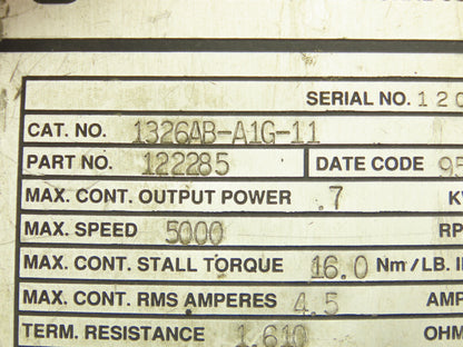 Allen Bradley 1326AB-A1G-11 AC Servo Motor 0.7Kw 5000rpm 480/360v 3ph