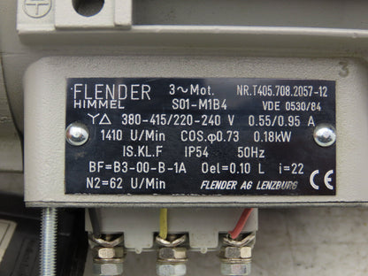 Flender Himmel S01-M1B4 Gearmotor 22:1 Reducer 62rpm RH Output