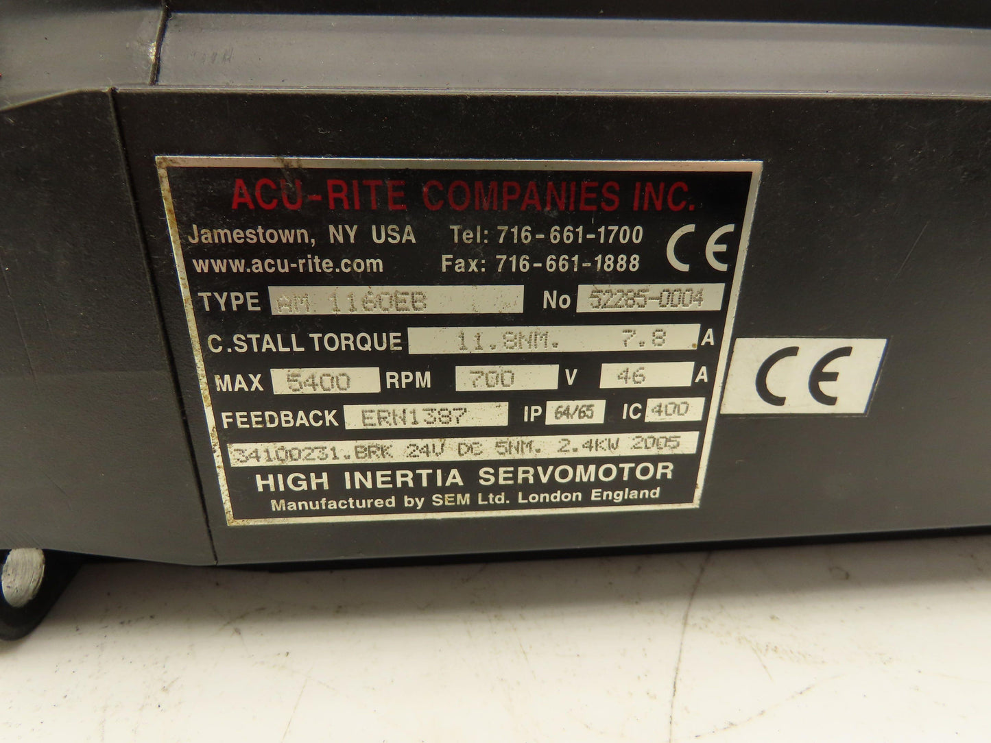 Acu-Rite AM 1160EB AC Servo Motor 700V 5400 RPM Encoder ERN1387 24V Brake