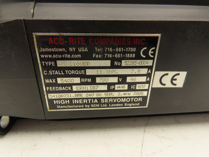 Acu-Rite AM 1160EB AC Servo Motor 700V 5400 RPM Encoder ERN1387 24V Brake