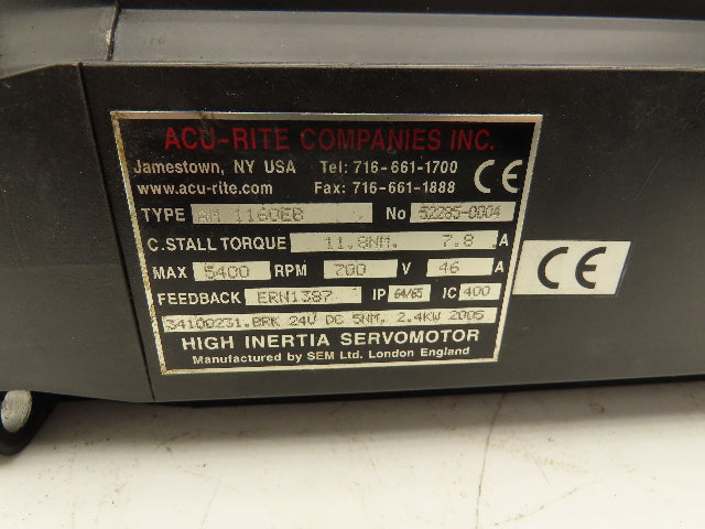 Acu-Rite AM 1160EB AC Servo Motor 700V 5400 RPM Encoder ERN1387 24V Brake