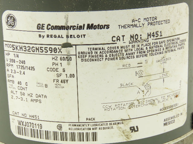 GE 5KH32GN5590X  AC Motor 1/4Hp 1725 RPM 208-240v 1ph 48Y Pump Motor
