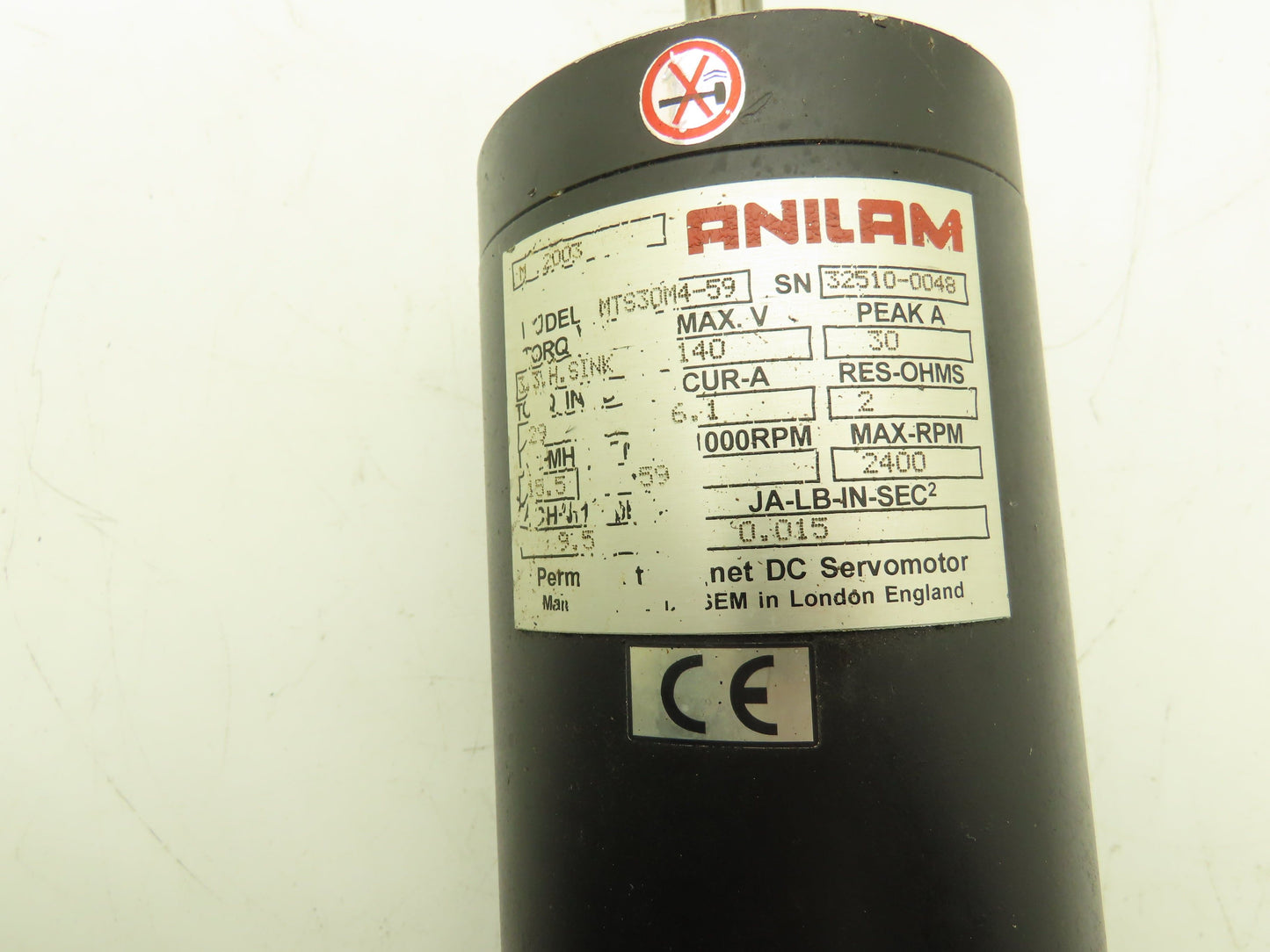 Anilam MTS30M4-59 DC Servo Motor 140V 2400 RPM w/Cable