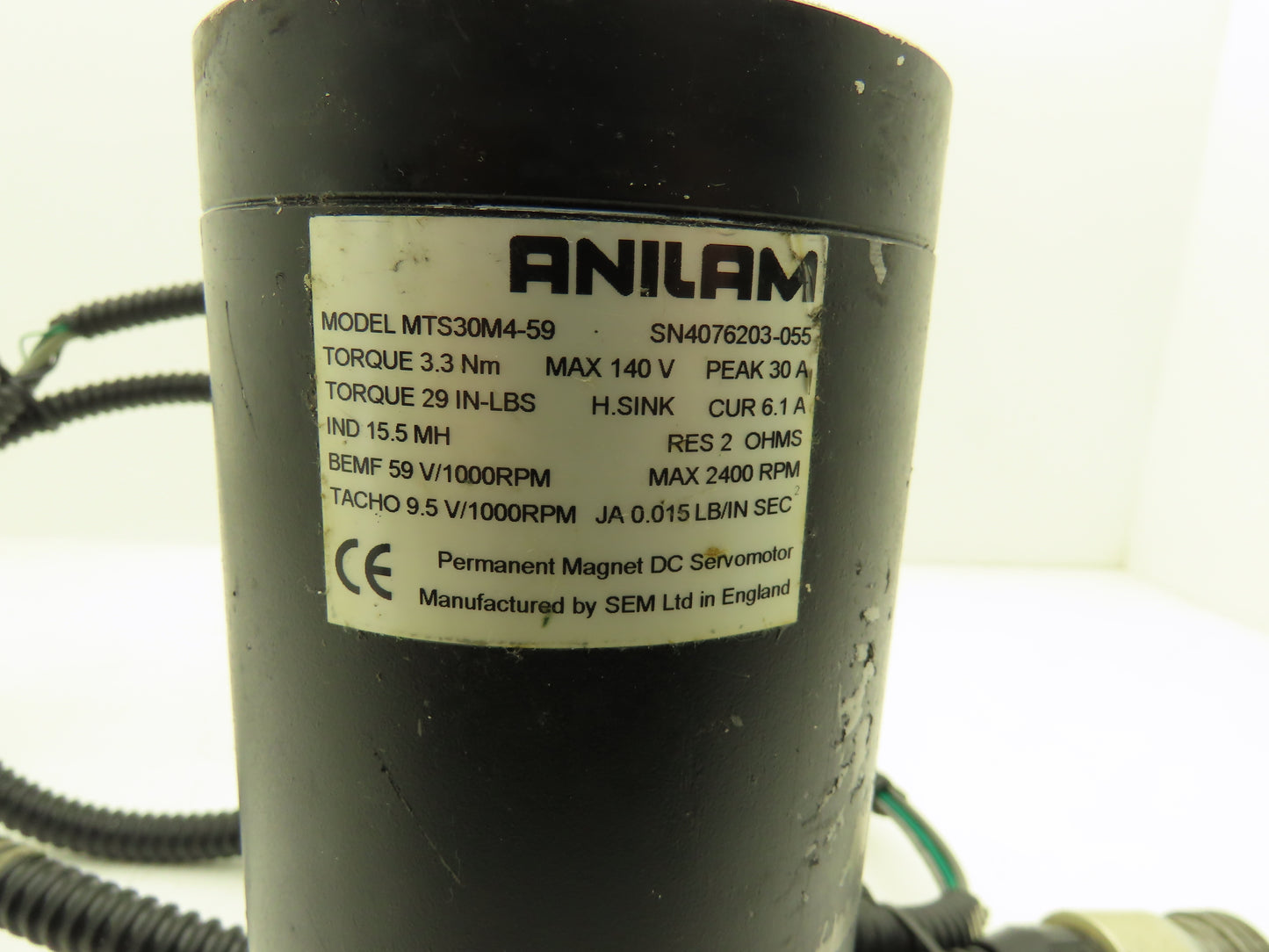 Anilam MTS30M4-59 DC Servo Motor 140V 2400 RPM w/Cable