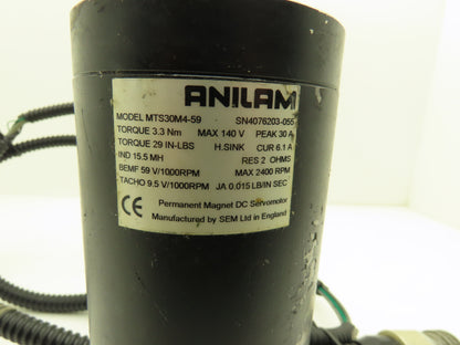 Anilam MTS30M4-59 DC Servo Motor 140V 2400 RPM w/Cable