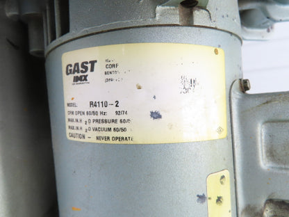 Gast R4110-2 Regenair Regenerative Blower Vacuum Pump 1Hp 3450rpm 115/230v 1ph