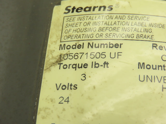 Stearns 105671505 UF 24VDC NEMA Motor Brake 56C-Face 3Ft-Lb