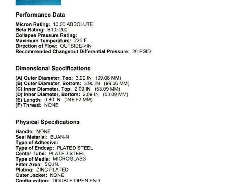 FilterMart 28-8389 Hydraulic Filter 10 Micron Absolute Double Open End Lot of 6