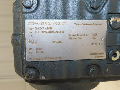 Sew Eurodrive KAZ47 AM56 Helical Gearbox 63.3:1 Reducer 28rpm Hollow Shaft 56C