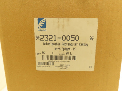 Nalgene 2321-0050 Autoclavable Rectangular Carboy With Spigot 20L Capacity