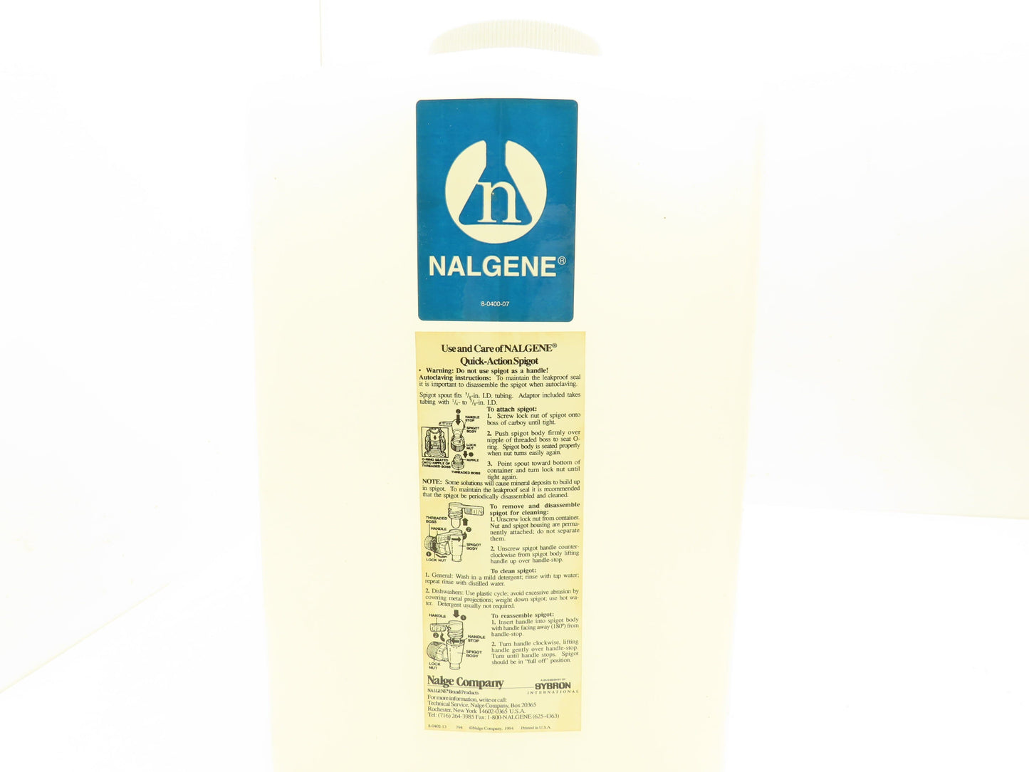 Nalgene 2321-0050 Autoclavable Rectangular Carboy With Spigot 20L Capacity