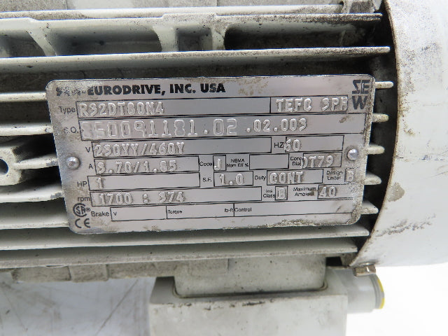 Sew-Eurodrive R32DT80N4 Inline Gearmotor 4.5:1 Reducer 374rpm 1Hp 230/460V 3PH