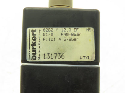Burkert 0262 Pneumatically Operated Valve 2 Position 2 port 65 to 87psi G 1/2