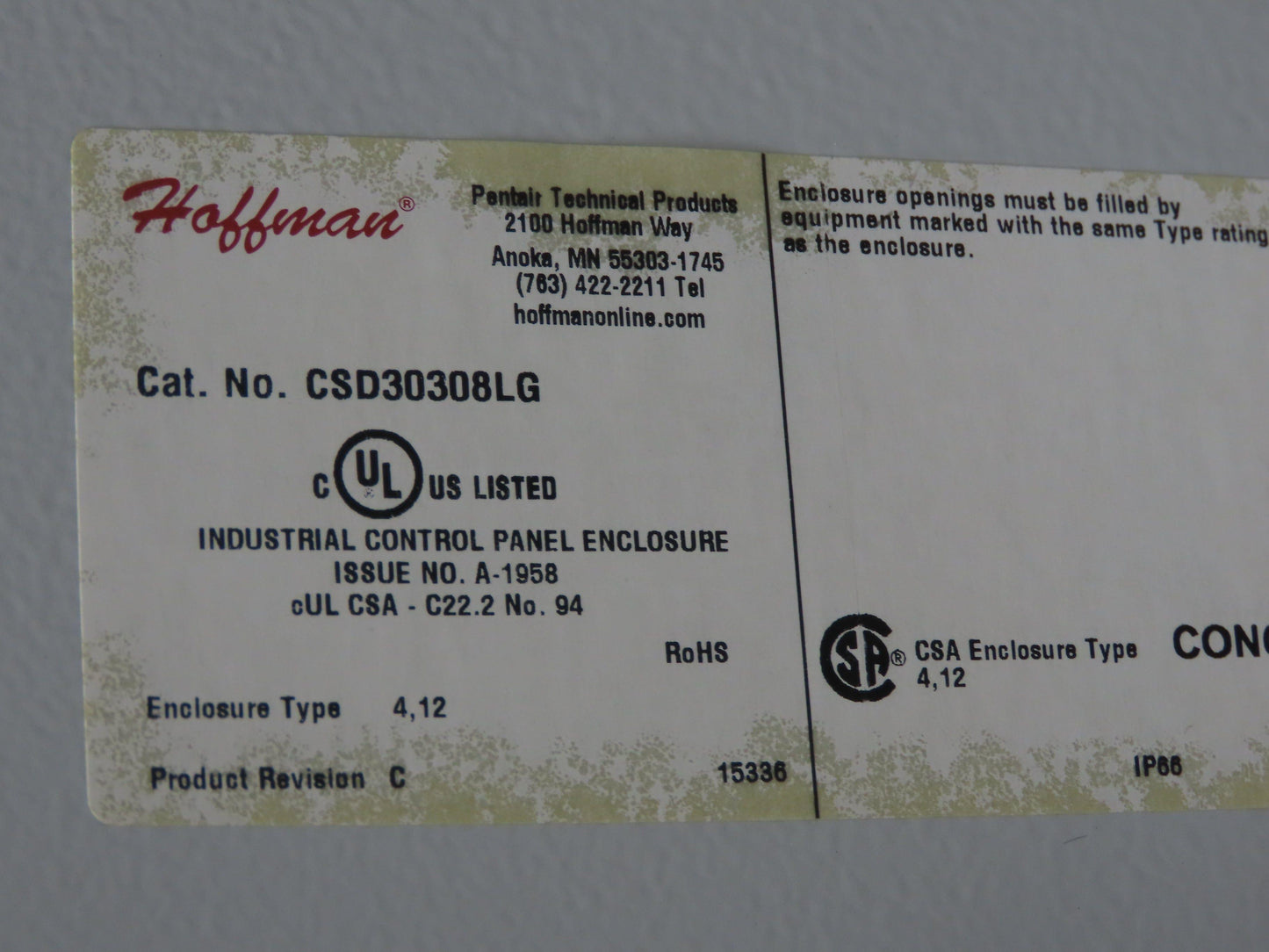 Hoffman CSD30308LG Electrical Enclosure Concept 30x30x8" Wall Mount Din Rail