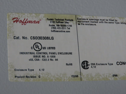 Hoffman CSD30308LG Electrical Enclosure Concept 30x30x8" Wall Mount Din Rail