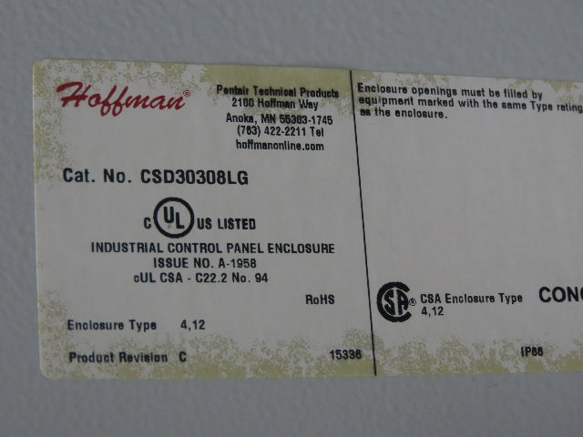 Hoffman CSD30308LG Electrical Enclosure Concept 30x30x8" Wall Mount Din Rail