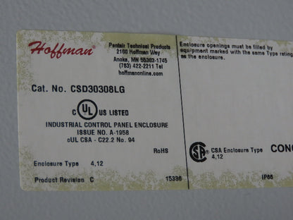 Hoffman CSD30308LG Electrical Enclosure Concept 30x30x8" Wall Mount Din Rail