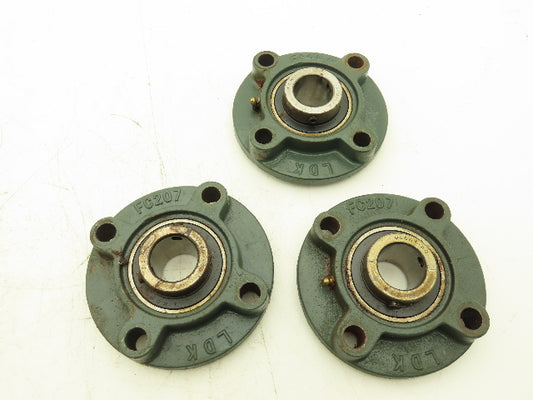 LDK FC207 Round Flange Mount Ball Bearing 1-1/4" Bore 4-Bolt  Lot of 3