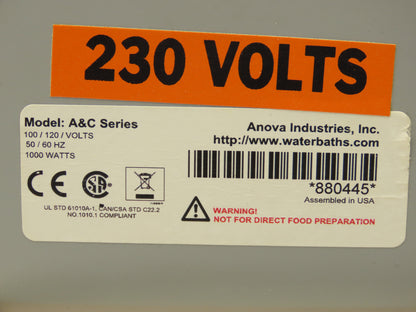 Anova A&C Series Recirculating Hot Water Bath 1000 Watt 230V Sous Vide