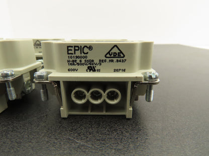 Epic 10190000 HB-E Male Connector Insert 6-Pin 16A 500V Lot of 6