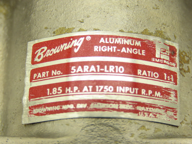 Browning 5ARA1-LR10 Right Angle Drive 1:1 Gearbox 1.8Hp 1750 RPM 5/8" Dual Shaft