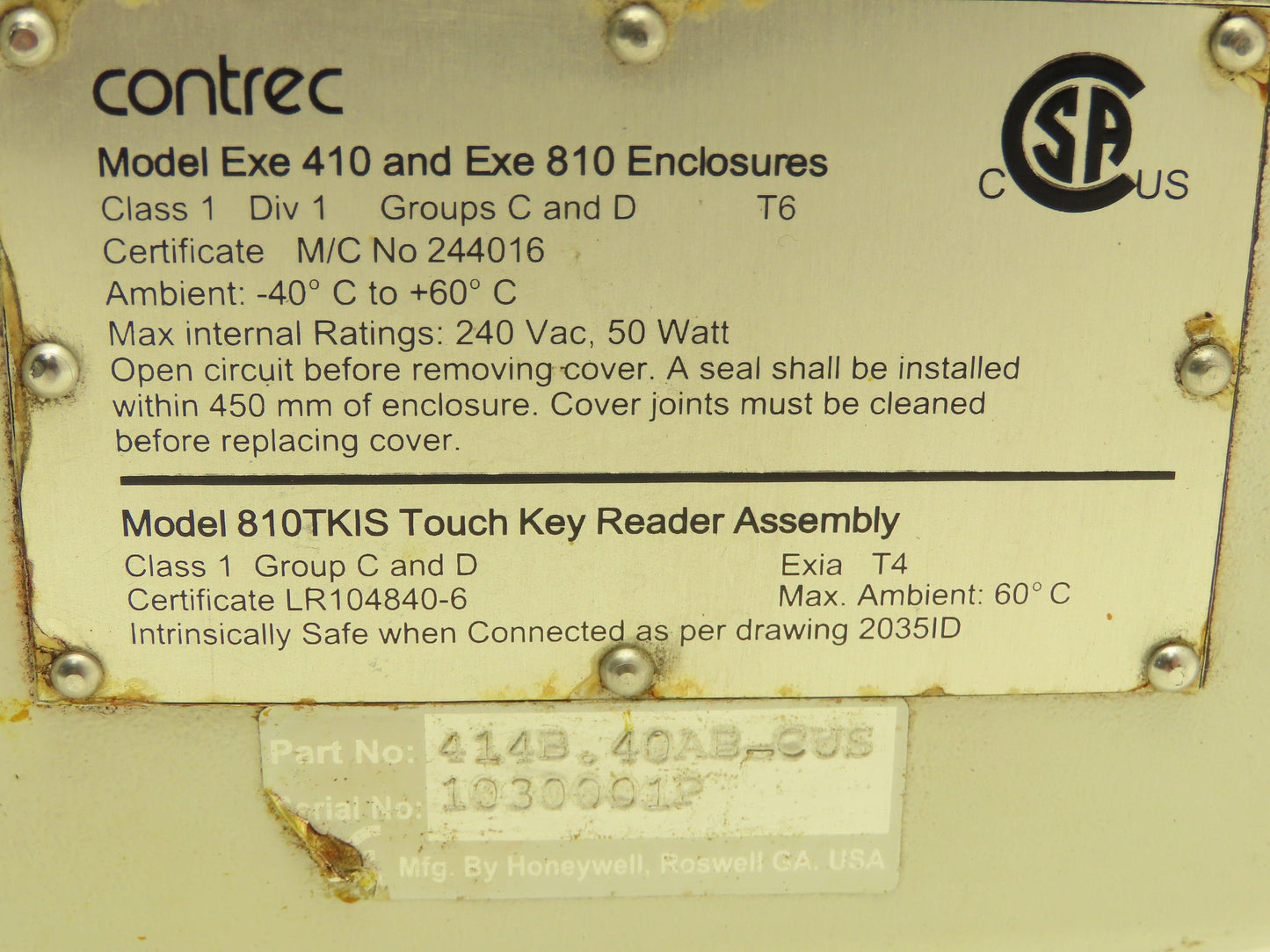 Enraf Contrec 414 Flow Meter Batch Controller 414B.40AB-CUS / 810TKIS / Exe410
