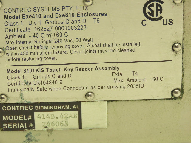 Contrec 414 Flow Meter Batch Controller 414B.42AB / 810TKIS / Exe410